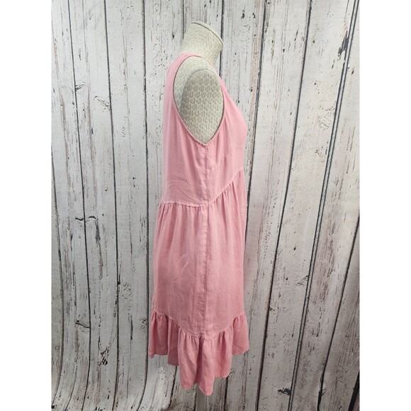 ALK Women's S Cynthia Rowley Pink 100% V-Neck Ruffle Hem Linen Shift Dress EUC - Picture 4 of 7
